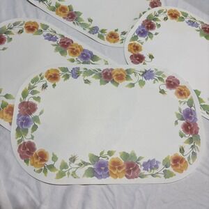 SET Corelle SUMMER BLUSH Reversible Placemats Foam Vinyl Double Sided Pansies